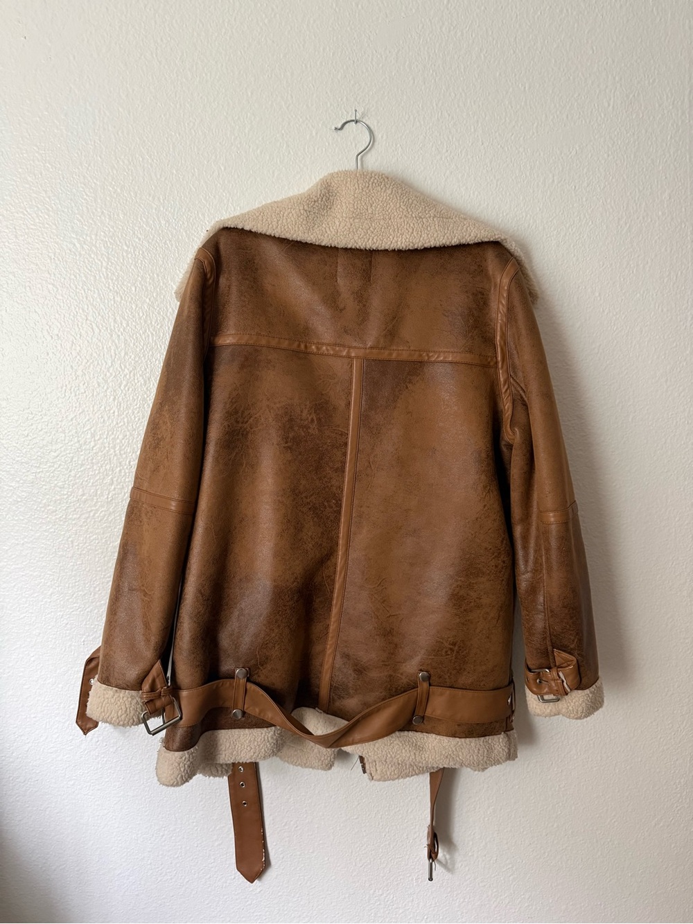 Avec Les Filles Brown Leather Shearling Jacket with Cream Lining - Size XL - Picture 3 of 3